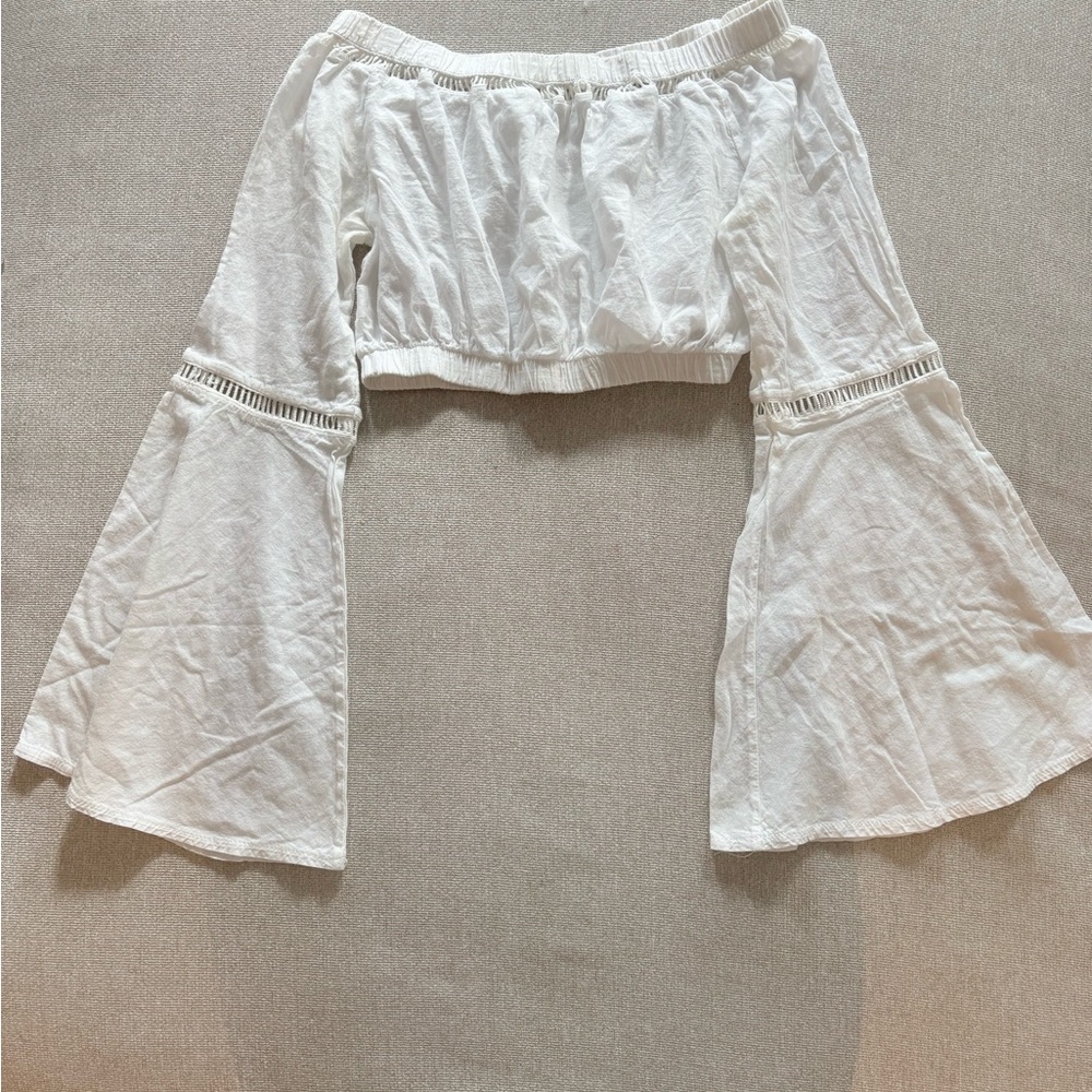 White Off-Shoulder Bell Sleeve Top